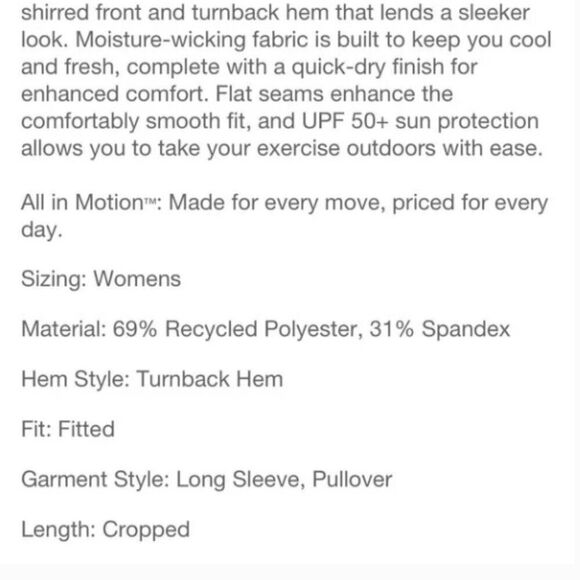 Women's Flex Shirred Cropped Long Sleeve All in Motion Vibrant pink green blue M - Picture 5 of 12